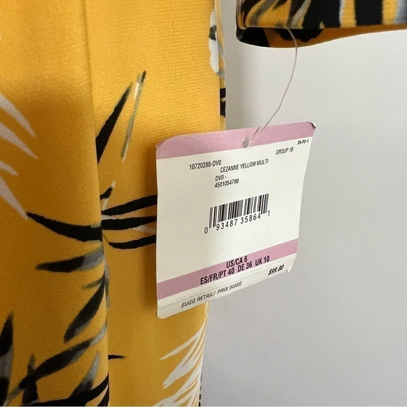 Anne Klein NEW Yellow Tropical Floral Dress 6 Jersey Stretch Draped Knee Length - Picture 9 of 11